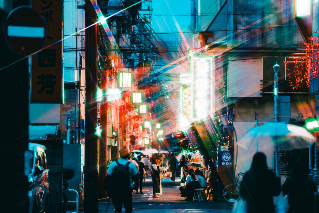クロスフィルターを用いて撮影した中華街の路地