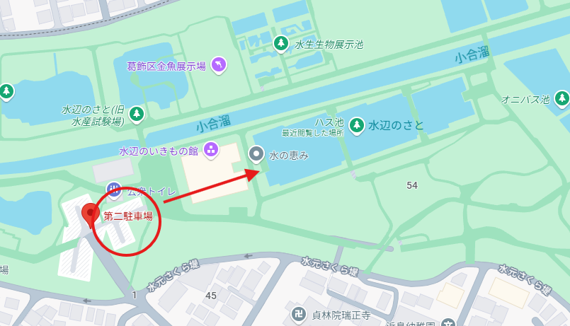 水元公園第二駐車場の地図