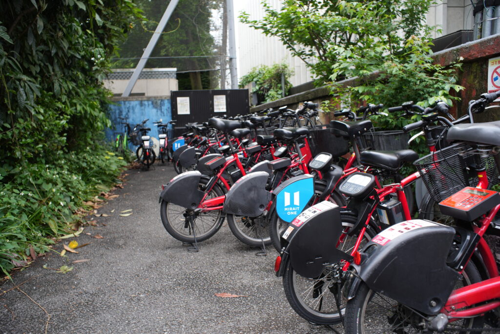 Red bicycles lined up