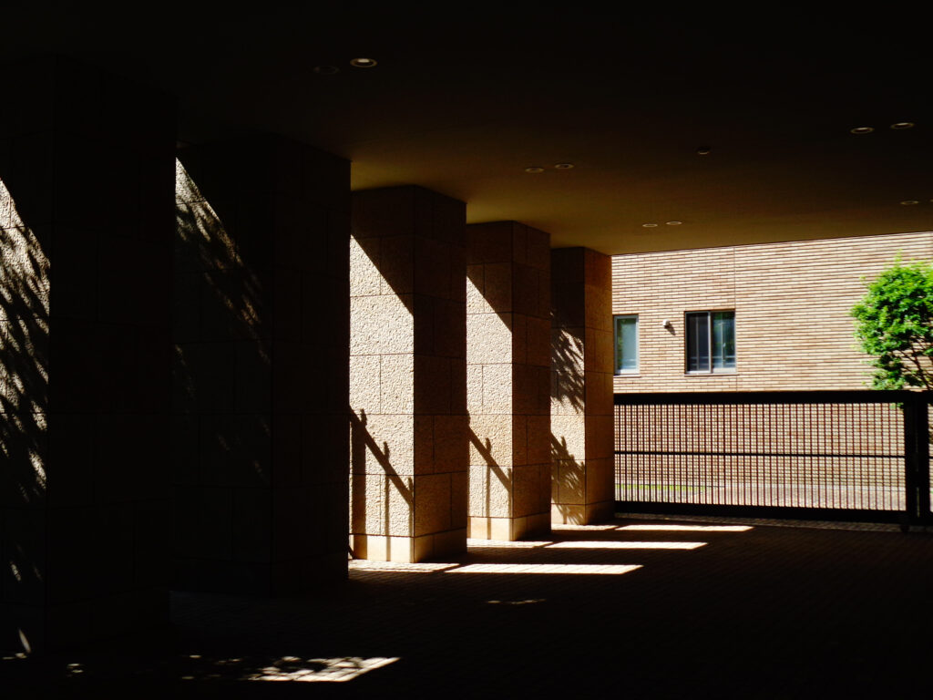 A pillar with a prominent shadow