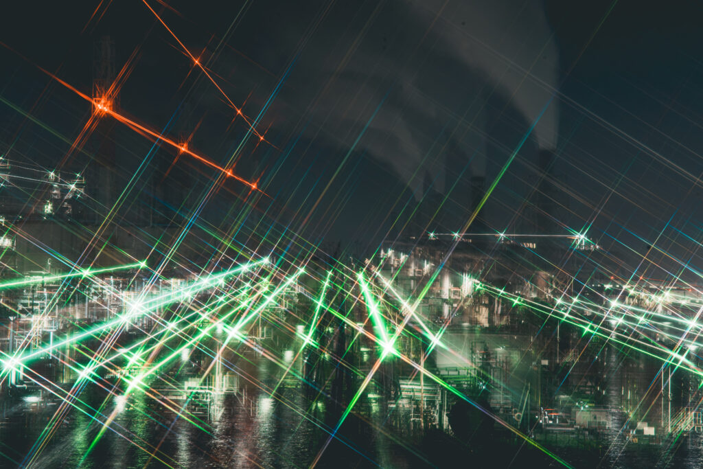 たくさんの動く点Pがある工場夜景