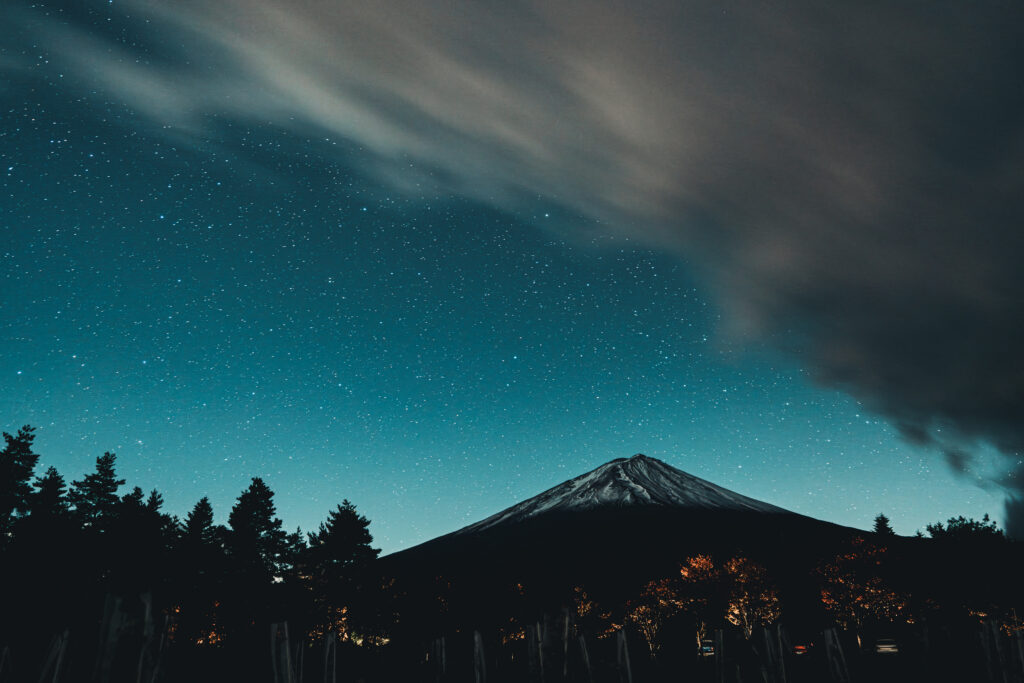 富士山と星