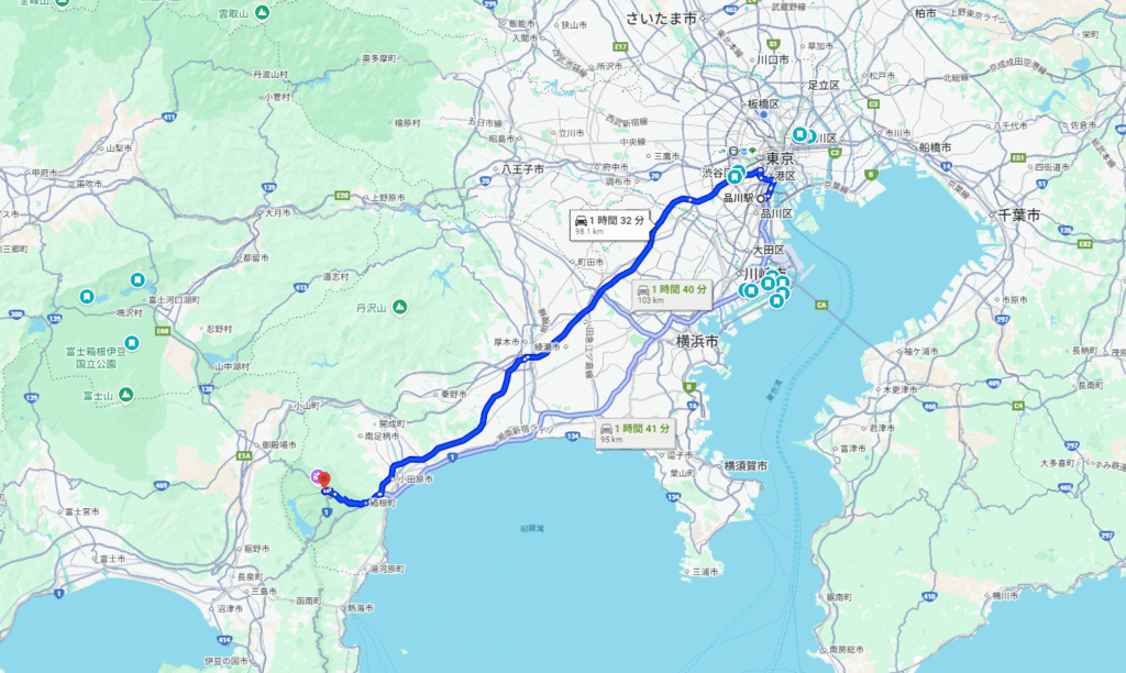 箱根までの経路マップ