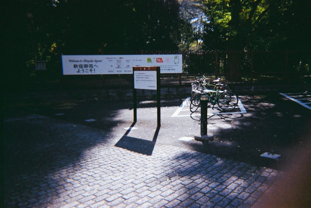 光が差す新宿御苑の入り口